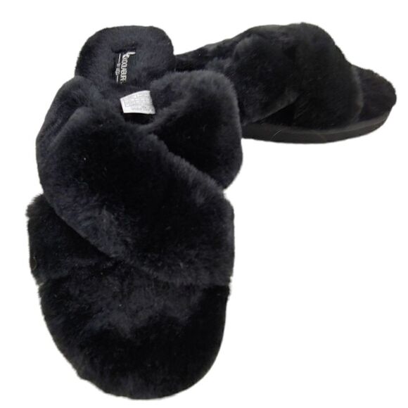 NWOT black faux fur Koolaburra BY UGG Ballia slide slippers size 10 - Picture 1 of 8